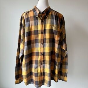 Columbia Men’s Plaid Button Down Shirt Grey Yellow Cotton size Extra Extra Large